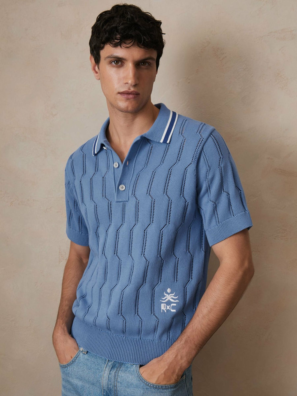| Ché Cotton Pointelle Polo Shirt in Blue