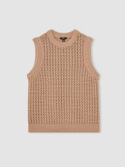 Cotton-Blend Crochet Vest in Soft Camel