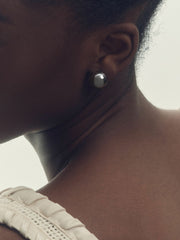 Polished Ball Huggie Earrings in Silver Tone