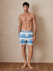 | Ché Sunset-Print Swim Shorts in Blue Multi