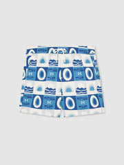 | Ché Sunset-Print Swim Shorts in Blue Multi