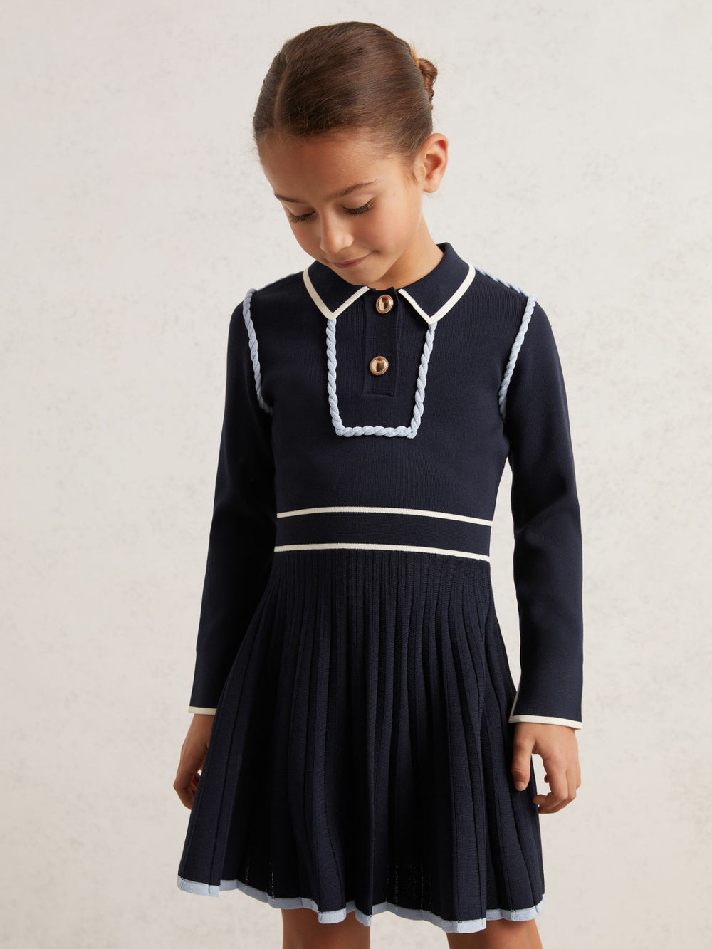 3-9 yrs Piped Knitted Skater Dress in Navy