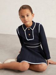 9-13 yrs Piped Knitted Skater Dress in Navy