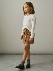 9-13 yrs Suede Flap Pocket Skirt in Tan