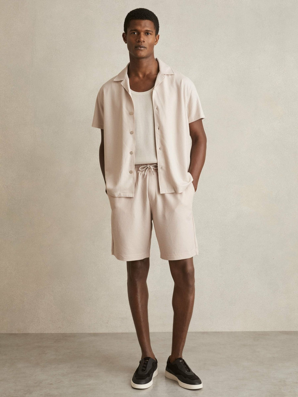 Textured-Knit Cuban-Collar Shirt in Champagne