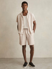 Textured-Knit Cuban-Collar Shirt in Champagne