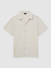 Textured-Knit Cuban-Collar Shirt in Champagne
