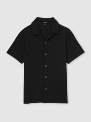 Textured-Knit Cuban-Collar Shirt in Black