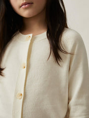 9-13 yrs Cotton Crew-Neck Cardigan in Ivory