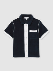 9-13 yrs Velour Colour-Block Shirt in Blue Multi