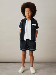 9-13 yrs Velour Colour-Block Shirt in Blue Multi