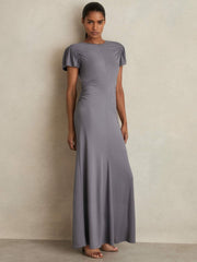 Modal Blend Ruched Jersey Dress in Grey