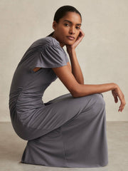 Modal Blend Ruched Jersey Dress in Grey