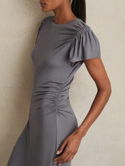 Modal Blend Ruched Jersey Dress in Grey