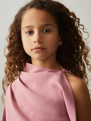 13-14 yrs One-Shoulder Draped Dress in Pink