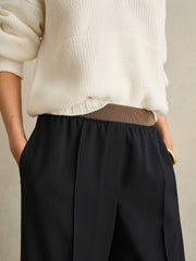 Petite Wide-Leg Elasticated-Waist Trousers in Navy