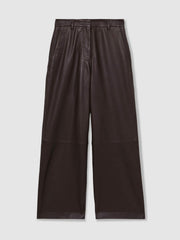 Leather Wide Leg Trousers in Chocolate