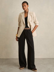 Wide-Leg Elasticated-Waist Trousers in Black