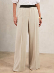 Wide-Leg Elasticated-Waist Trousers in Neutral