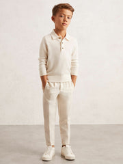 9-13 yrs Merino Wool Long-Sleeve Polo Shirt in Snow