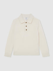 4-9 yrs Merino Wool Long-Sleeve Polo Shirt in Snow
