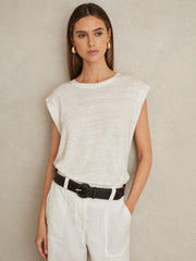Linen Cap-Sleeve T-Shirt in White