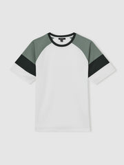 Mercerised-Cotton Colourblock T-Shirt in White/Sage