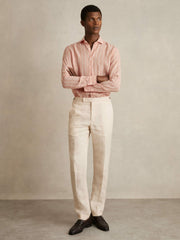 Linen Striped Long Sleeve Shirt in Pink Rose/White Bengal Stripe