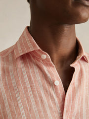 Linen Striped Long Sleeve Shirt in Pink Rose/White Bengal Stripe