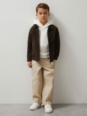 13-14 yrs Unisex Fit McLaren F1 Team Suede Bomber Jacket in Distressed Brown
