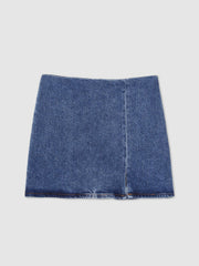 Denim Mini Skirt in Indigo Blue