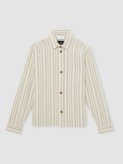 Les Deux Cotton-Blend Stripe Overshirt in Ivory