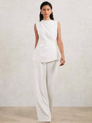Halston Crepe Wide Leg Jumpsuit in Ivory