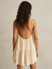 Halterneck Beach Cover-Up Swing Dress in Cream