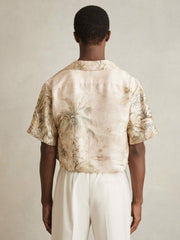 Jungle Print Cuban-Collar Shirt in Soft Sage Green