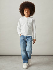 13-14 yrs Cotton-Blend Waffle Henley T-Shirt in White