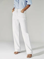 Petite Straight Leg Turn Up Jeans in White