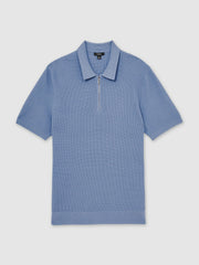 Textured Half-Zip Polo Shirt in Blue