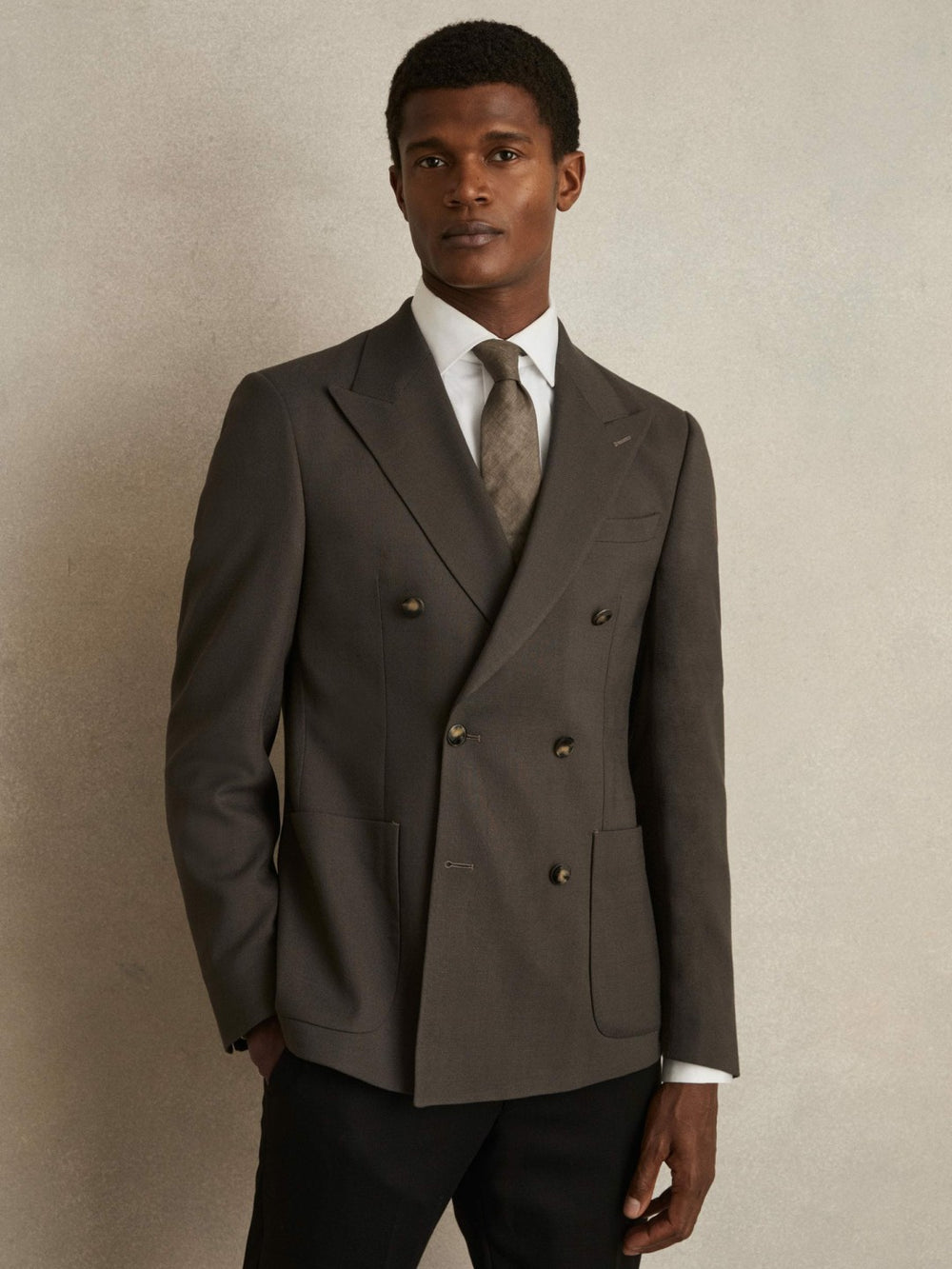 Slim Fit Double Breasted Suit Blazer in Dark Green