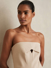 Double Strap Cut Out Midi Dress in Stone Neutral