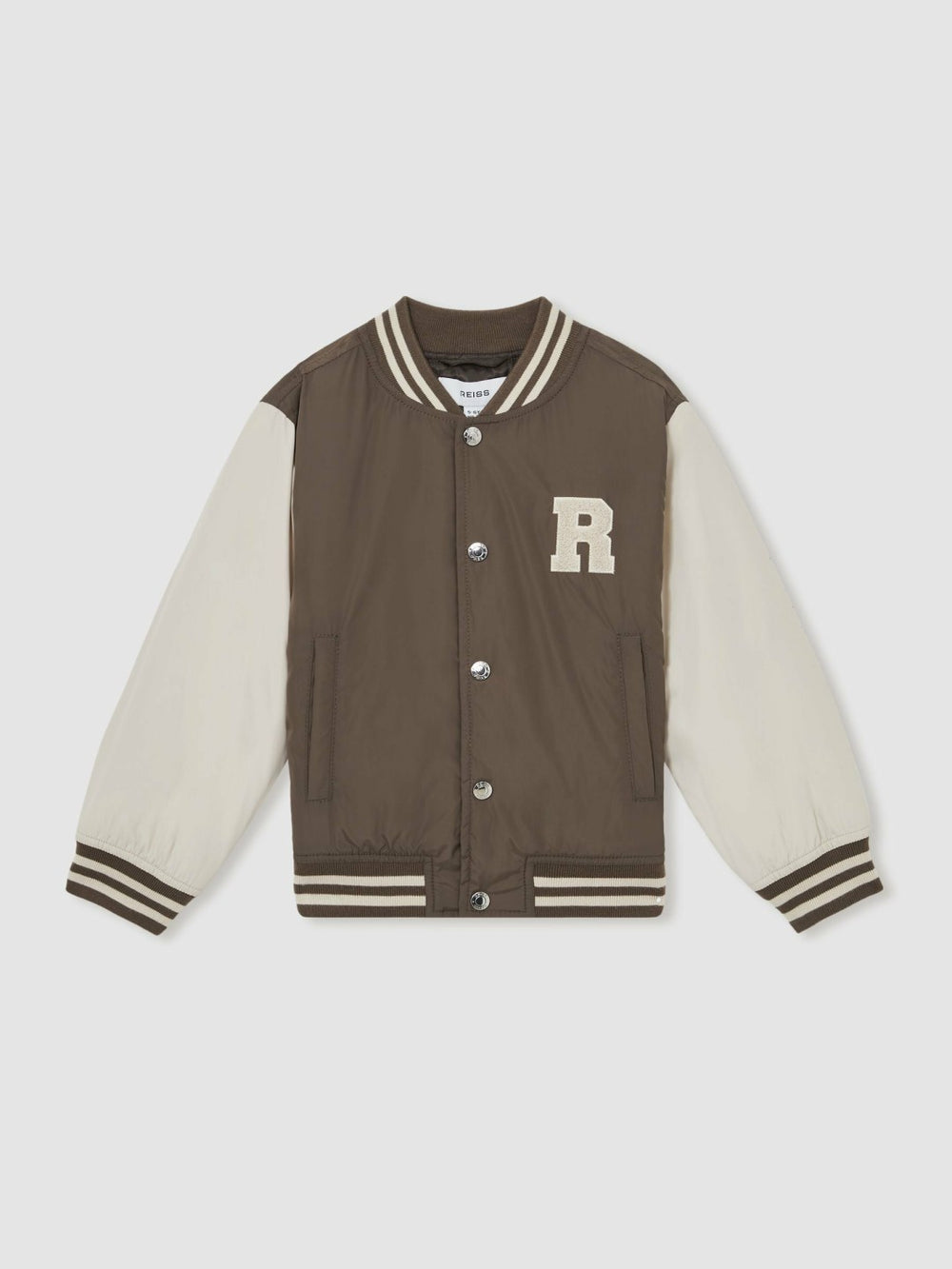 13-14 yrs Colour-Block Varsity Bomber Jacket in Mink Brown/Off White