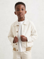 3-9 yrs Cotton Pinstripe Harrington Jacket in Off White/Taupe Brown