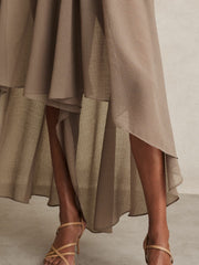Petite Sheer-Overlay High-Low Shorts in Mink Neutral