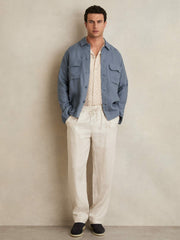 Linen Twin-Pocket Overshirt in Airforce Blue