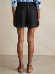 Belted Button Tab Shorts in Navy