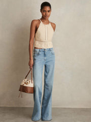 Cotton Crochet Tie-Back Cropped Top in Cream