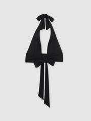 Plunge Tie Halterneck Bikini Top in Black