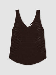 Cotton Blend Open Knit Vest in Chocolate Brown