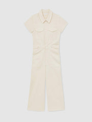 Good American Cotton Twill Jumpsuit with Stretch in Ecru