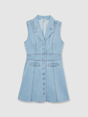 Paige Denim Button-Through Mini Dress in Jocelyn Blue